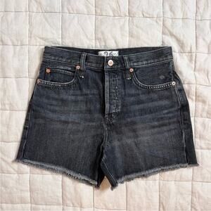 We The Free 100% Cotton Black Wash High Rise Jean Shorts w/ Fringe Hem - 26